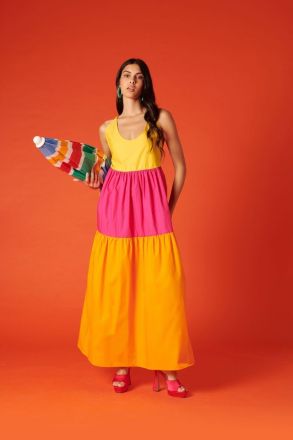 Tricolor long women's dress LE SARTE DEL SOLE (SKU) 2498