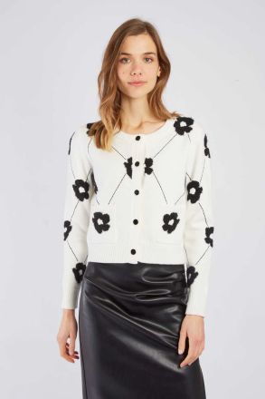 Women's knitted cardigan with floral embroidery BASTELICA DERHY (SKU) A545024