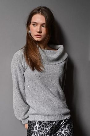 Elegant sweater with a wide collar - tenderness with sequins MOLLY BRACKEN (SKU) LA1802DN
