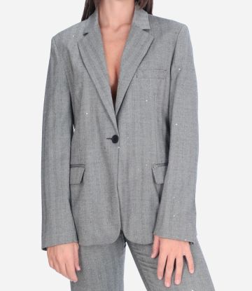 Сиво сако с пайети, рибя кост - елегантност и стил LE SARTE DEL SOLE (SKU) 3693