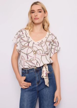 Елегантна жоржет блуза с V-образно деколте и къси ръкави GAUDI (SKU) 611BD64054