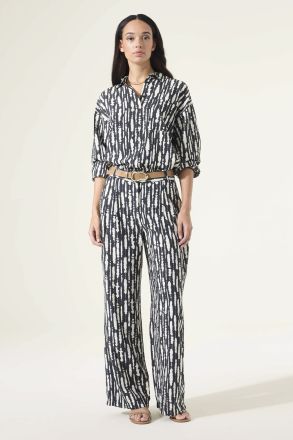 Елегантен панталон с черно-бял принт и висока талия GARCIA (SKU) N260310