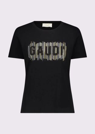 Дамска еластична тениска с лого и камъни - градски стил GAUDI (SKU) 611BD64043