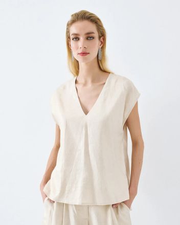 Златна Блуза с V-образно Деколте - Елегантност и Стил ACCESS FASHION (SKU) 2064