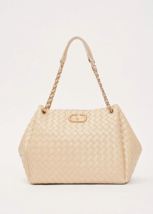 Women's knitted eco-leather bag in cream color - elegant, modern and comfortable GAUDI (SKU) 12850