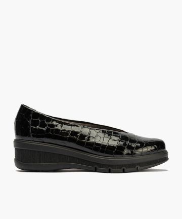 Women's shoe with a lightweight platform in black croco leather: style, comfort!!!PITILLOS (SKU)11540
