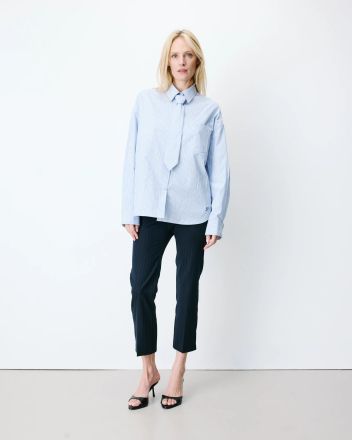 Women's striped shirt, with tie, wide loose cut, stylish and modern.GRACE&MILA (SKU)17027