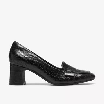 Дамска елегантна обувка кроко кожа в черен цвят на ток!!!CLARKS (SKU)26320255