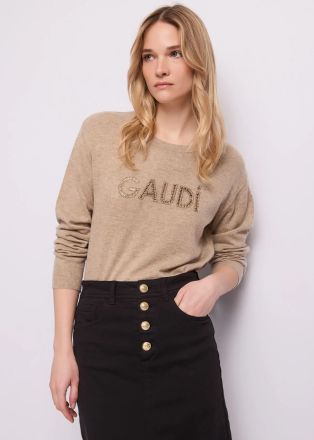 Стилна Дамска Блуза Фино Плетиво с Ефектен Лого Надпис GAUDI (SKU) 621BD53029