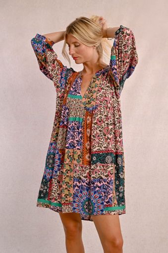 Short women's dress with puzzle print - summer style MOLLY BRACKEN (SKU) ZS14DE