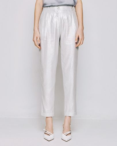Elegant women's trousers with metallic sheen and crystals ACCESS FACHION (SKU) 5110