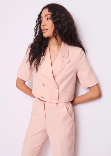Pink women's jacket with double breasted - style and elegance! GAUDI(SKU)511FD35006