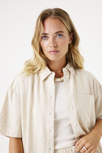 Beige women's blouse/shirt with short sleeves - elegance and comfort! GARCIA (SKU)E50236
