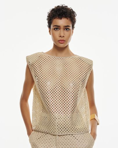 Women's mesh top with golden hue ACCESS FASHION (SKU) 2185