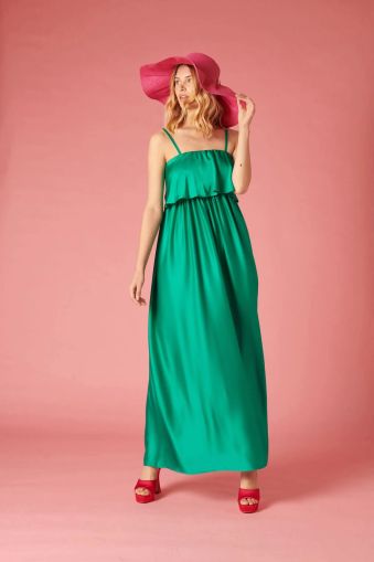 Women's satin dress in rich green - style and elegance LE SARTE DEL SOLE (SKU) 2681