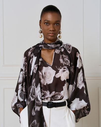 Елегантна дамска риза с V деколте с вратовръзка ACCESS FASHION (SKU) 2167