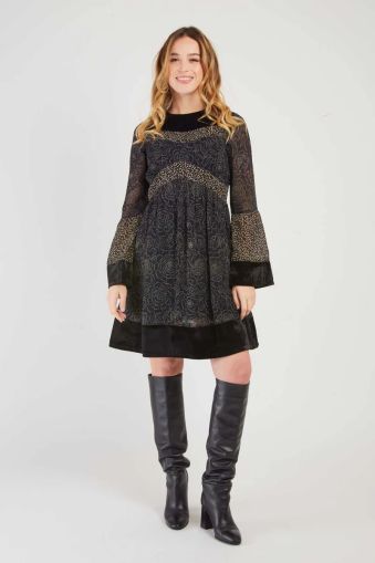 Women's short dress with velvet details DELOS - elegance and style DERHY (SKU) A510032