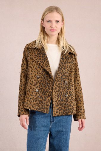 Women's short coat with a straight cut and leopard print MOLLY BRACKEN (SKU) T1843DH