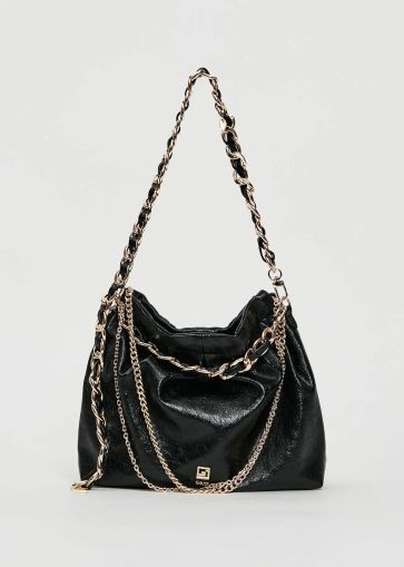 GAUDI shiny black clutch with chains (SKU) 12490