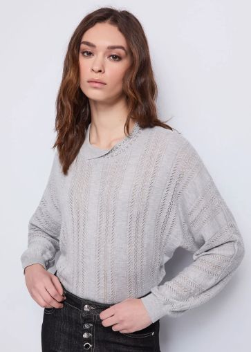Fine gray sweater with stones - elegant style! GAUDI (SKU)521BD53049