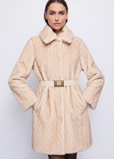 Elegant faux fur coat with belt GAUDI (SKU)521FD39005