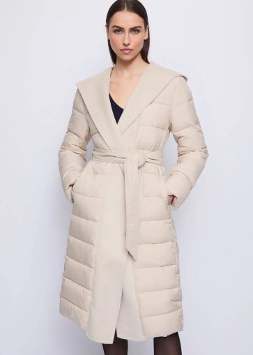 Beige long down jacket for women - Warm and stylish! GAUDI (SKU)521FD35005