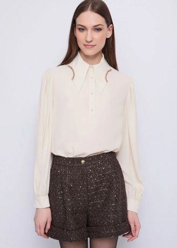 Elegant white shirt with gold accents GAUDI (SKU)521FD45024