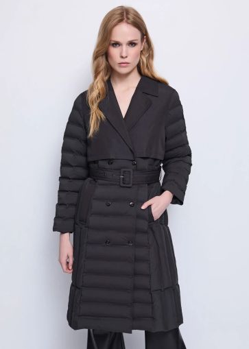 Black Women's Trench Coat Long JACKET GAUDI (SKU)521FD35004