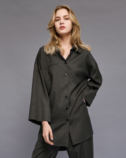 Long Women's Shirt with Crystals - Oversized Style ACCESS FASHION (SKU) 7054