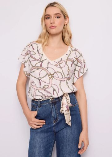 Елегантна жоржет блуза с V-образно деколте и къси ръкави GAUDI (SKU) 611BD64054