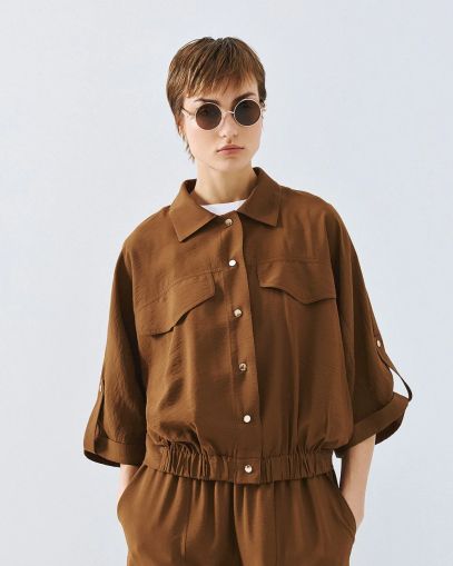 Women's viscose shirt in chocolate color ACCESS FASHION (SKU) 1045
