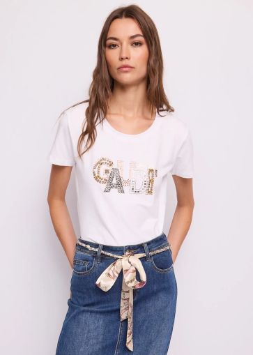 Women's cotton t-shirt with logo inscription - elegance and comfort GAUDI (SKU) 611BD64077