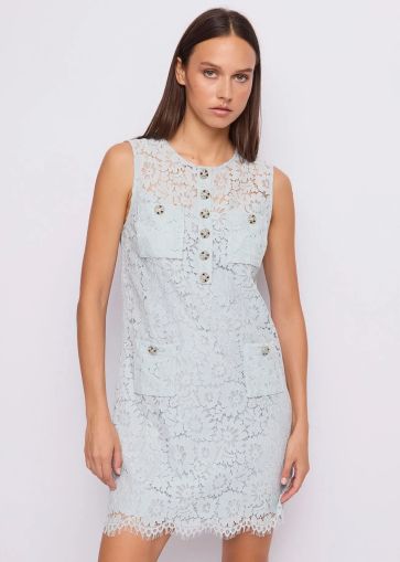 Sky blue dress with floral lace - elegant and stylish GAUDI (SKU) 611FD15011