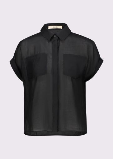 Black linen shirt with short sleeves - elegant and comfortable GAUDI (SKU) 611FD45044