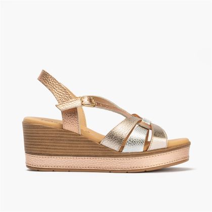 Златни дамски сандали на платформа - стил и комфорт!PITILLOS (SKU)11283.