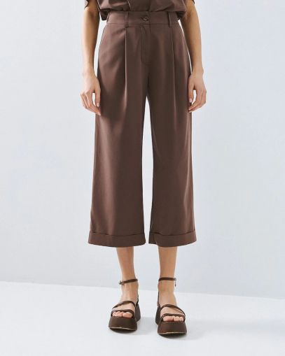 Тъмнокафяви панталони с висока талия - елегантни и удобни ACCESS FASHION (SKU) 5046