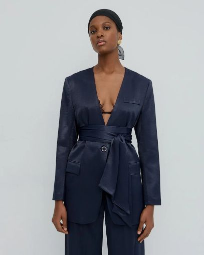 Elegant jacket, ink blue, satin sheen ACCESS FASHION (SKU) 1059