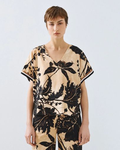 Флорална блуза с къс ръкав - елегантна и стилна ACCESS FASHION (SKU) 2151