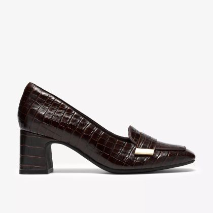 Дамска елегантна обувка кроко кожа в кафяв цвят на ток!!!CLARKS (SKU)26327185