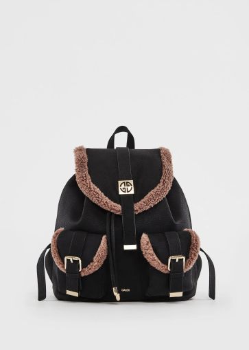 Women's black backpack with "teddy bear" style details – comfort and style GAUDI 13020