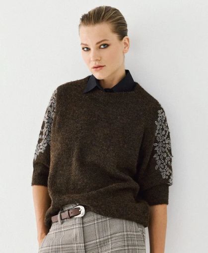 Дамска плетена блуза с къси ръкави и фини мъниста - модерен стил!ACCESS FASHION (SKU)8082