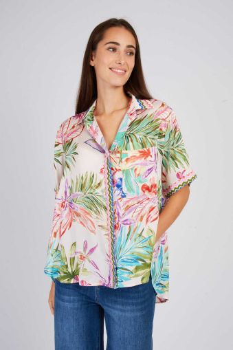 Women's satin shirt with floral motifs DERHY (SKU) P520032