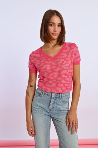 Women's Leopard T-shirt with V-neckline MOLLY BRACKEN (SKU) LAL550DE