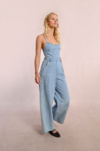 Women's denim jumpsuit with bare back MOLLY BRACKEN (SKU) E1105DE