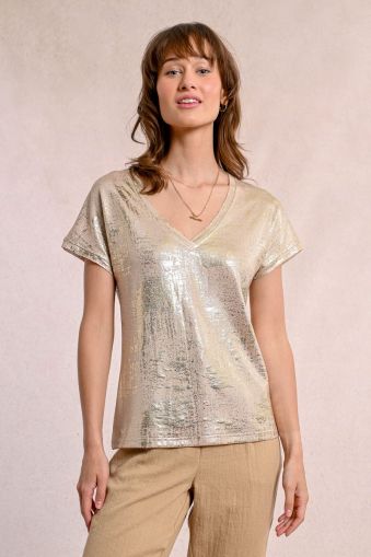 Women's metallic effect T-shirt in gold MOLLY BRACKEN (SKU) LA1270BDP