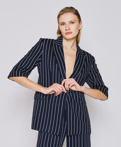 Striped Blazer with Short Sleeves - Stylish and Modern! ACCESS FASHION (SKU)1041.
