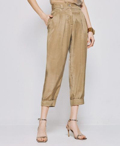 Women's high-waisted trousers with turned-up hem ACCESS FASHION (SKU)5025
