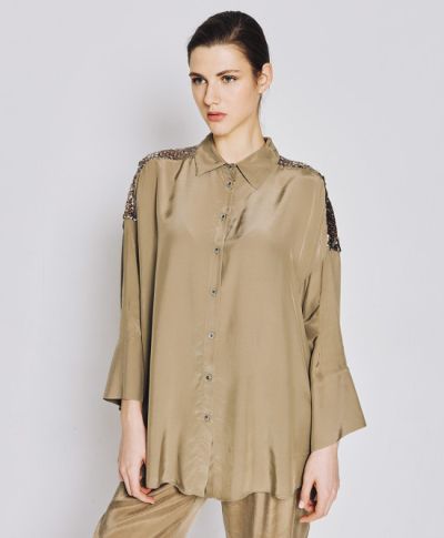 Shiny women's shirt with sequins on the back and wide sleeves ACCESS FASHION (SKU)7027.