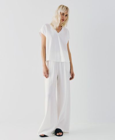White women's trousers with elastic - elegant comfort! ACCESS FASHION (SKU)5000