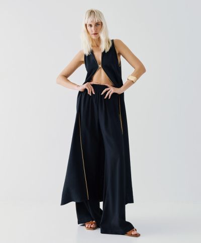 Black women's wide-leg trousers with elastic ACCESS FASHION (SKU)5000.